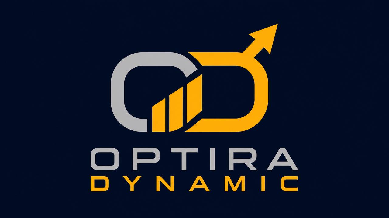 Logotipo de Optira Dynamic con el símbolo de crecimiento y el texto Optira Dynamic sobre fondo navy